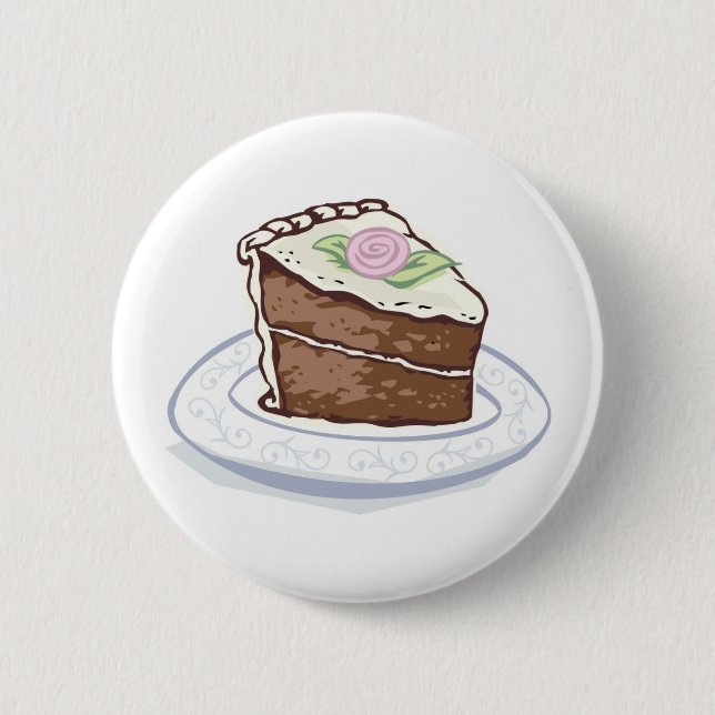 Slice of Chocolate Cake with Pink Rose Accent 6 Cm Round Badge (Front)