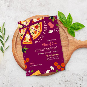 Slice of Fun 1st Birthday Pizza Party Invitation