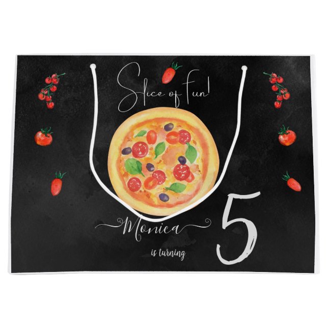 Slice of fun, fas food pizza birthday large gift bag (Front)