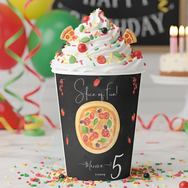 Slice of fun, fast food pizza birthday paper cups (Creator Uploaded)