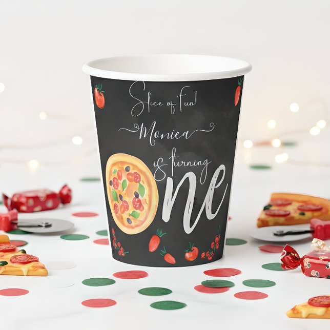Slice of fun, first pizza birthday paper cups (Creator Uploaded)