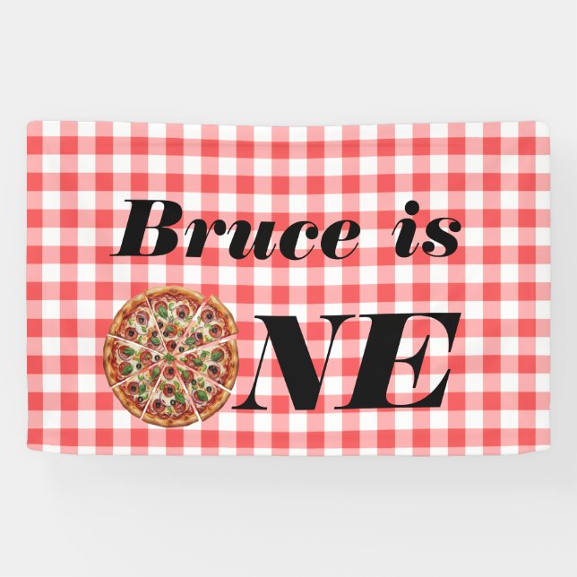 Slice of Fun, One Pizza 1st Birthday Backdrop Banner (Horizontal)