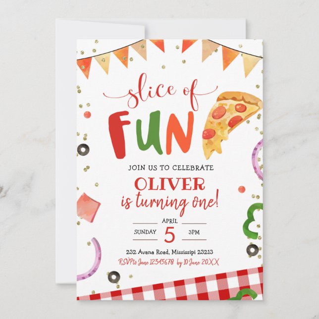 Slice of Fun Pizza Birthday Invitation (Front)