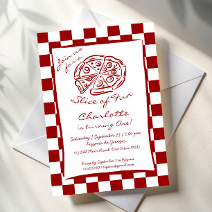 Slice of fun red check Italian pizza birthday Invitation