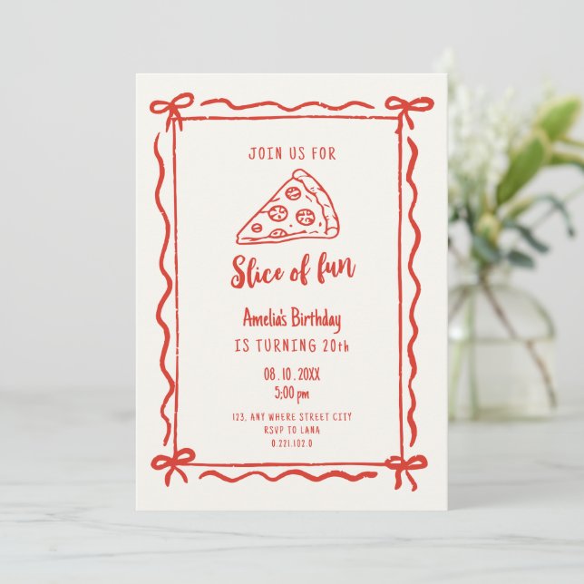 Slice of Fun Retro Pizza Birthday Invitation (Standing Front)