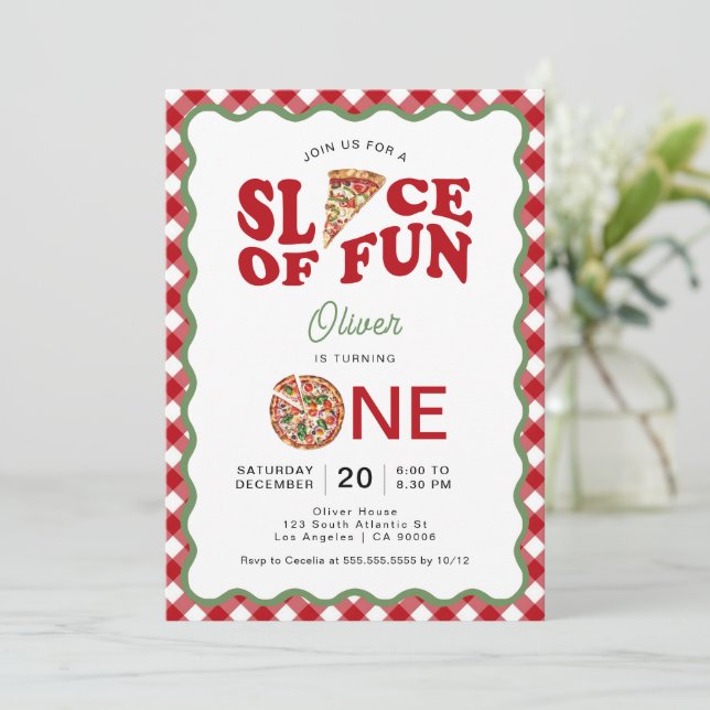 Slice Of Fun | Wavy Pizza 1st Birthday Invitation (Standing Front)