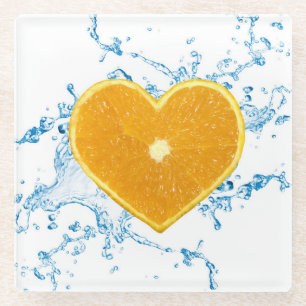 Slice of Heart-Shaped Orange Glass Coaster