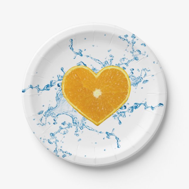 Slice of Heart-Shaped Orange Paper Plate (Front)