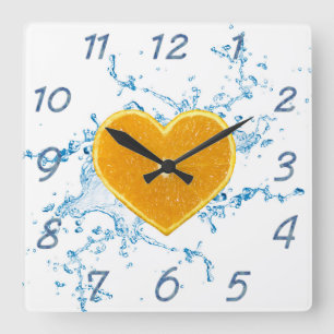 Slice of Heart-Shaped Orange Square Wall Clock