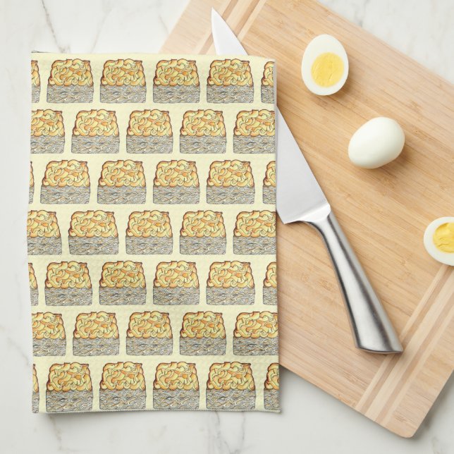 Slice of Kugel Jewish Egg Noodle Casserole Tea Towel (Quarter Fold)