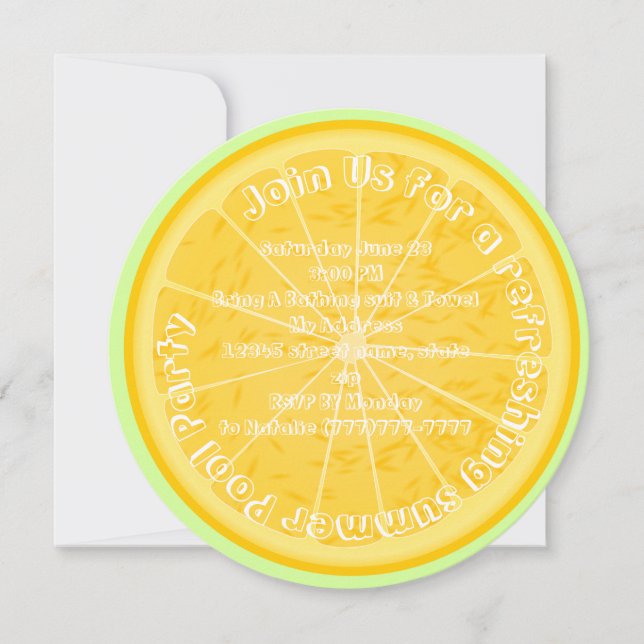 slice of lemon summer Pool Party Invitation (Front)