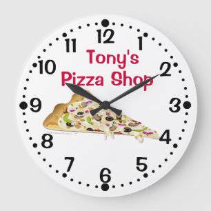 Slice of Pizza Custom Name Shop Kitchen Clock