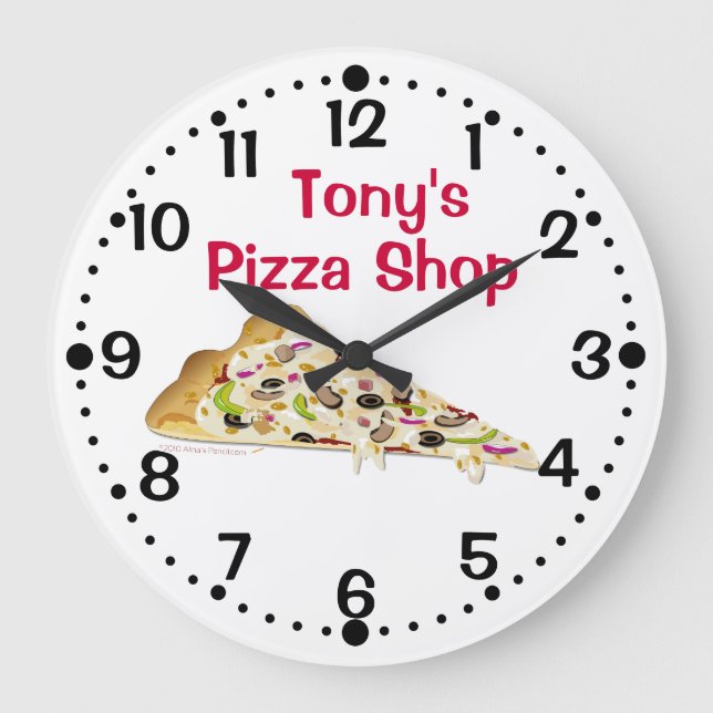 Slice of Pizza Custom Name Shop Kitchen Clock (Front)