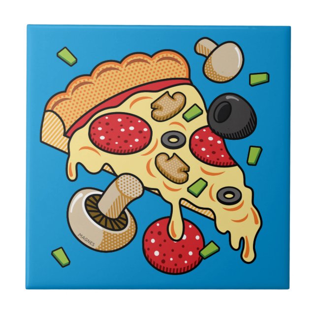 Slice of Pizza with Toppings Ceramic Tile (Front)