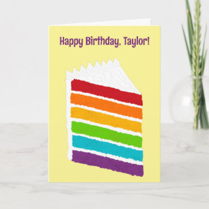 Slice of Rainbow Cake with Custom Message Card