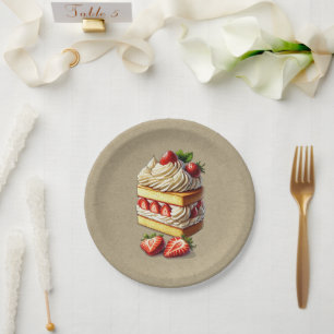Slice of Strawberry Shortcake Strawberries  Paper Plate