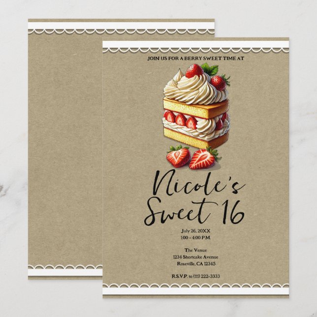 Slice of Strawberry Shortcake Sweet 16 Birthday Invitation (Front/Back)