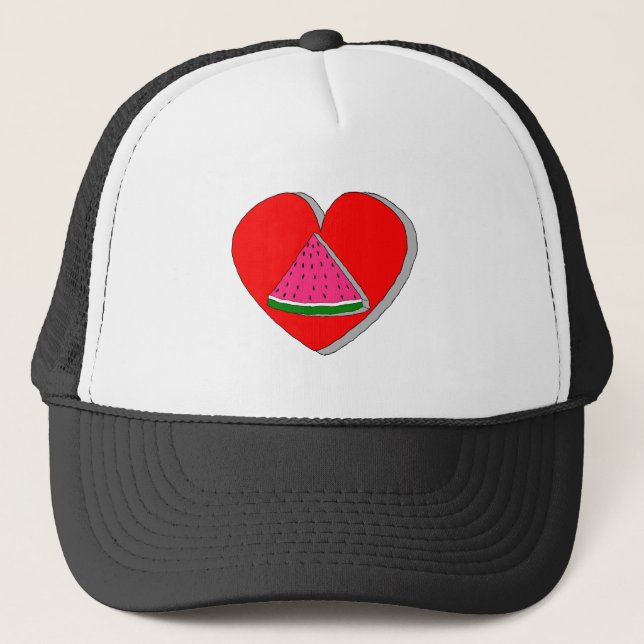 Slice Of Watermelon And Red Heart Drawing Trucker Hat (Front)