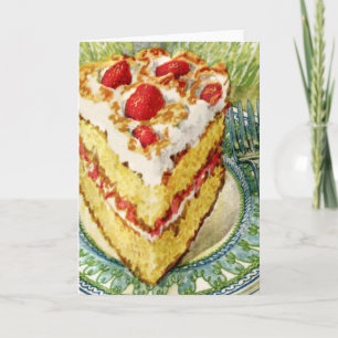 Slice of White Layer Cake With Strawberries Card