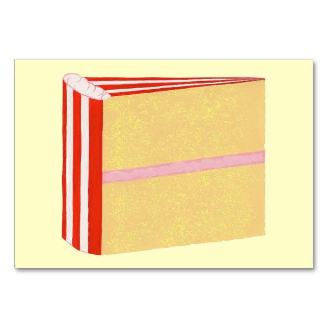 Slice of yellow cake reading flashcards for adults table number (Front)