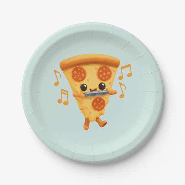 Slice Playing a Harmonica Cute Paper Plate (Front)