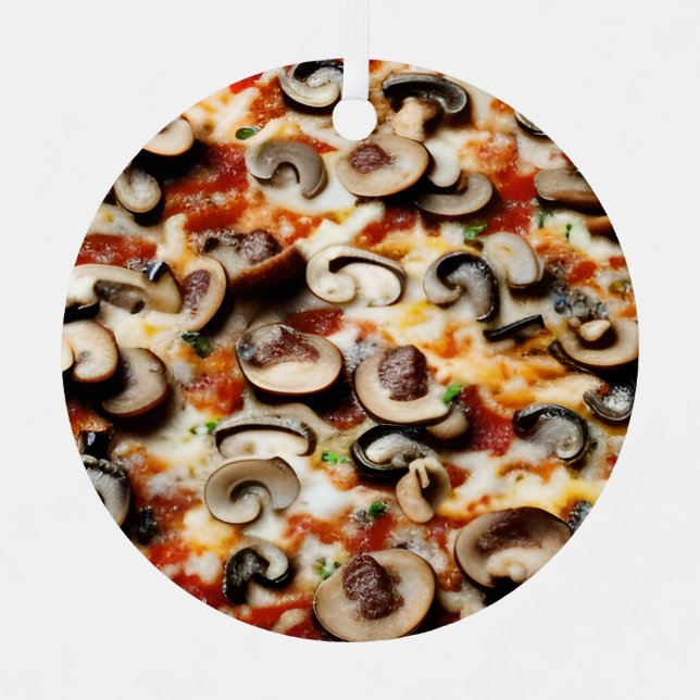 Slice, Slice Baby |  Funny Mushroom Pizza Pun Metal Tree Decoration (Front)