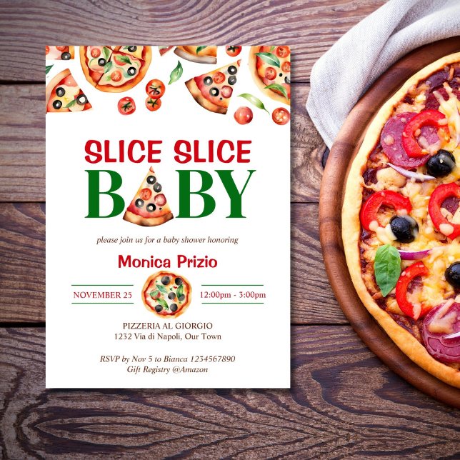 Slice slice baby Italian pizza baby shower Invitation (Slice slice baby Italian pizza baby shower editable template  Invitation digital download watercolor)
