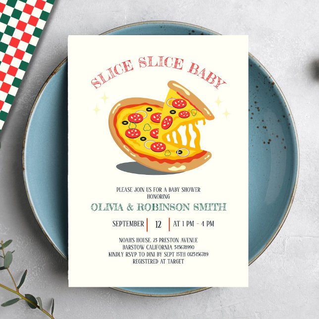 Slice Slice Baby Modern Italian Pizza Baby Shower  Invitation (Creator Uploaded)