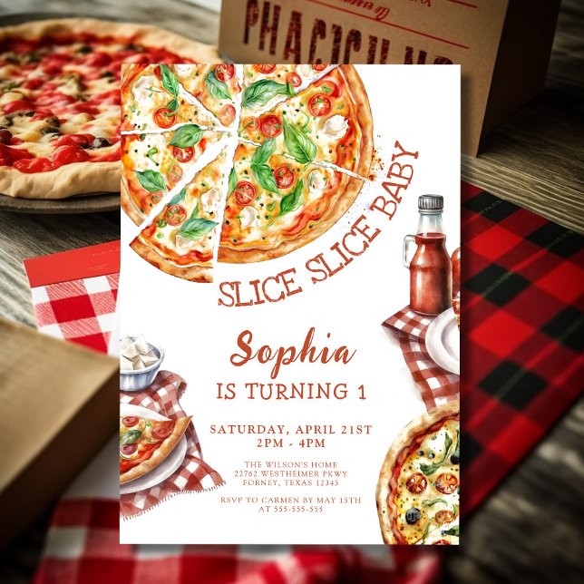 Slice Slice Baby Modern Pizza 1st Birthday Invitation (Creator Uploaded)