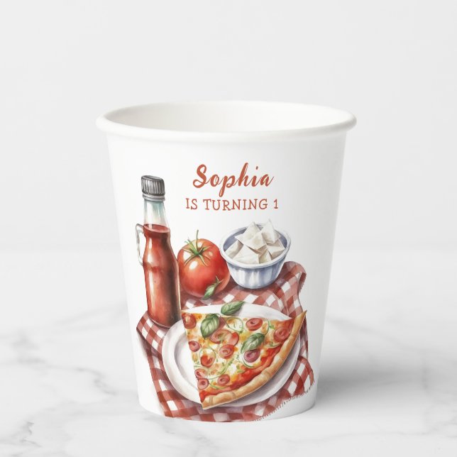 Slice Slice Baby Modern Pizza Birthday Party Paper Paper Cups (Front)