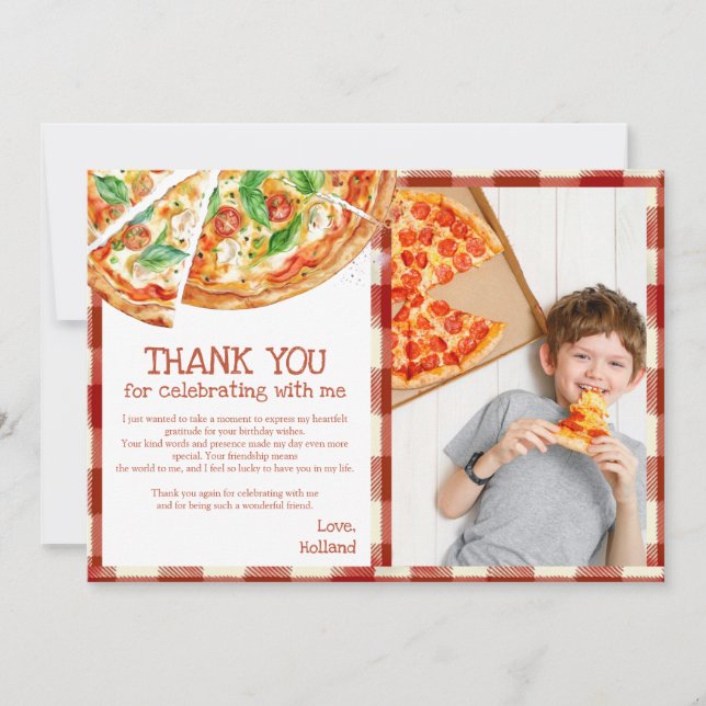 Slice Slice Baby Modern Pizza Birthday Thank You C Card (Front)