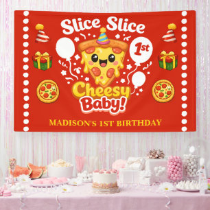 Slice Slice Baby Pizza 1st Birthday Horizontal Banner