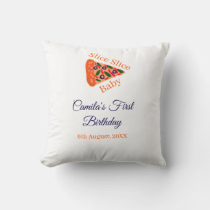 Slice Slice baby pizza brown blue 1st birthday Cushion
