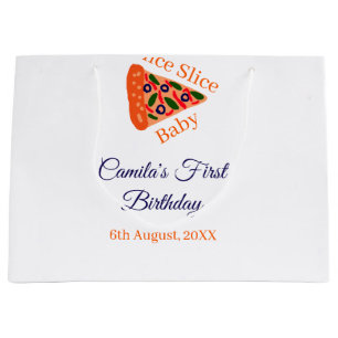 Slice Slice baby pizza brown blue 1st birthday Large Gift Bag