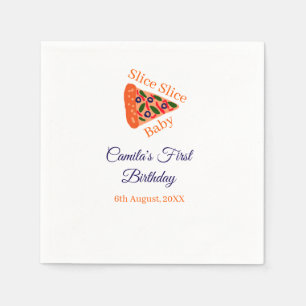 Slice Slice baby pizza brown blue 1st birthday Napkin