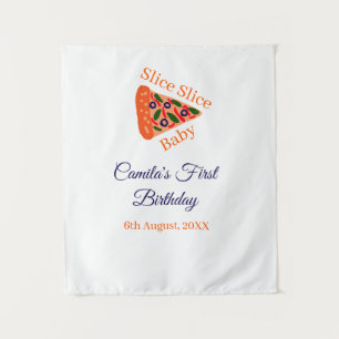 Slice Slice baby pizza brown blue 1st birthday  Tapestry