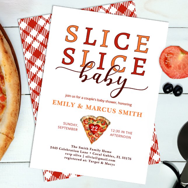 Slice Slice Baby Pizza Co-ed Baby Shower Invitatio Invitation (Slice Slice Baby Co Ed Baby Shower)