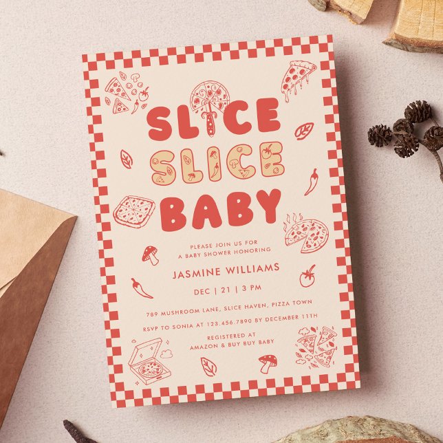 Slice Slice Baby Pizza Hand Drawn Baby Shower Invitation (Creator Uploaded)