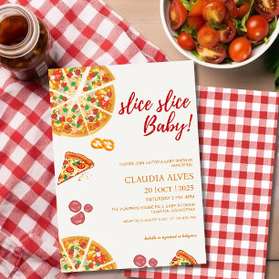 Slice Slice Baby red plaid Pizza baby shower Invitation