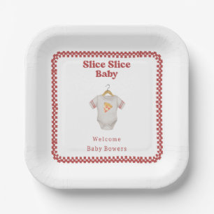 Slice Slice Baby Shower Pizza Neutral Bodysuit Paper Plate