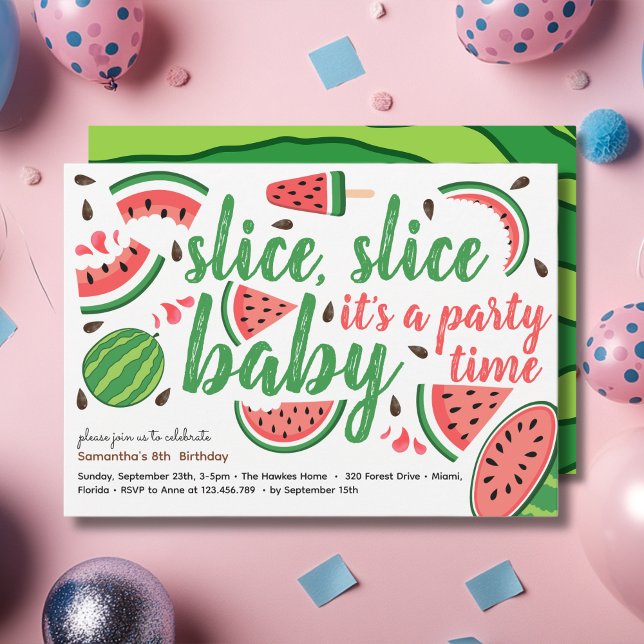 Slice, slice baby watermelon birthday party invitation (Creator Uploaded)