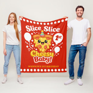 Slice Slice Cheesy Baby Pizza 1st Birthday Fleece Blanket