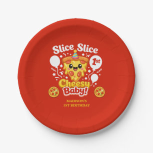 Slice Slice Cheesy Baby Pizza 1st Birthday Paper Plate