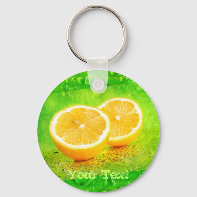 Sliced Lemon and Water Drops Keychain (Front)