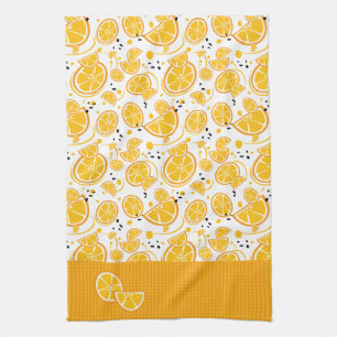 Sliced Oranges Tropical Fruit Gingham Tea Towel
