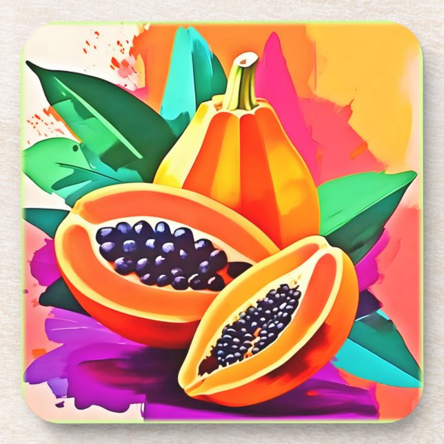 Sliced Papaya Pop Art Coaster (Front)