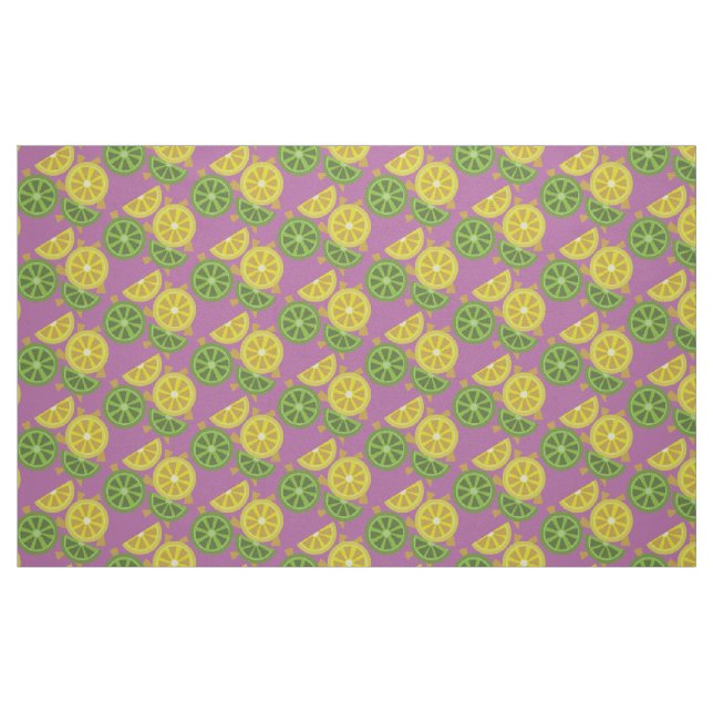 Sliced , quartered lemons and limes purple fabric (Fat Quarter)