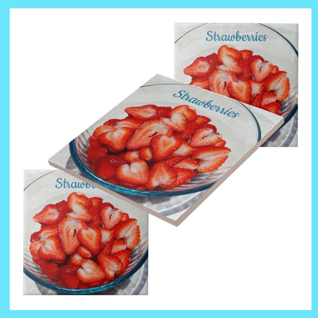 Sliced Red Strawberries in Bowl Photographic grey Ceramic Tile (Creator Uploaded)