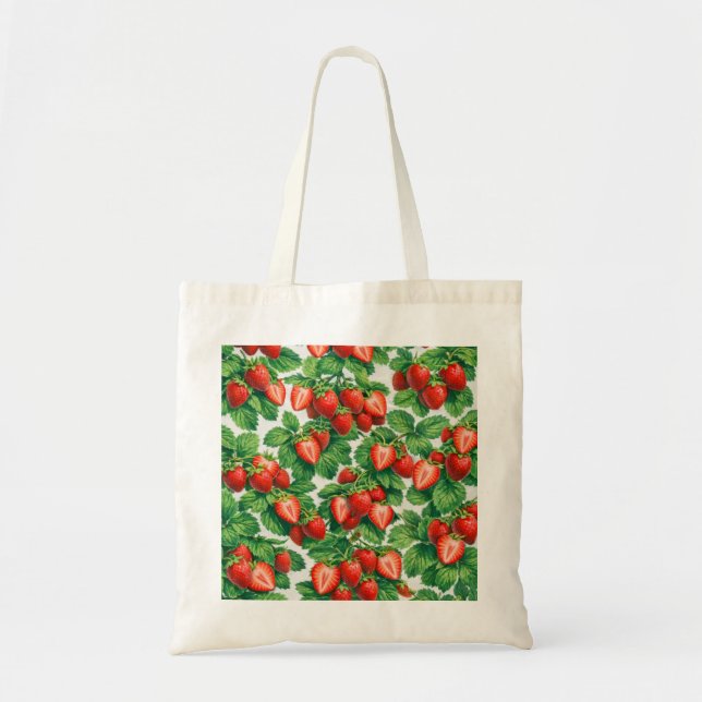 Sliced Strawberry Garden Pattern Tote Bag (Front)