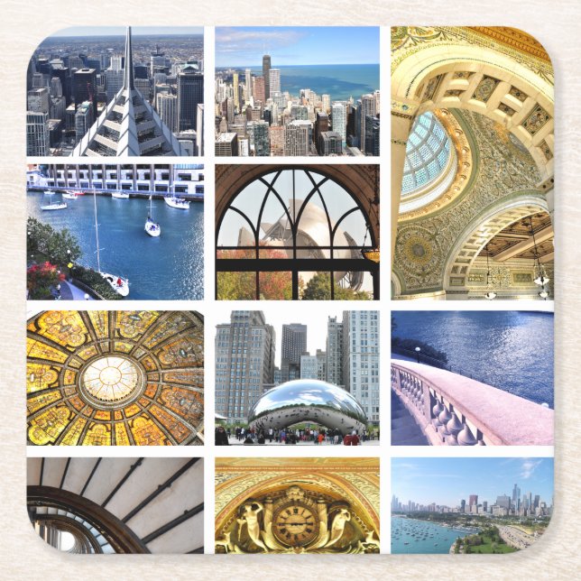 Slices of Chicago Square Paper Coaster (Front)